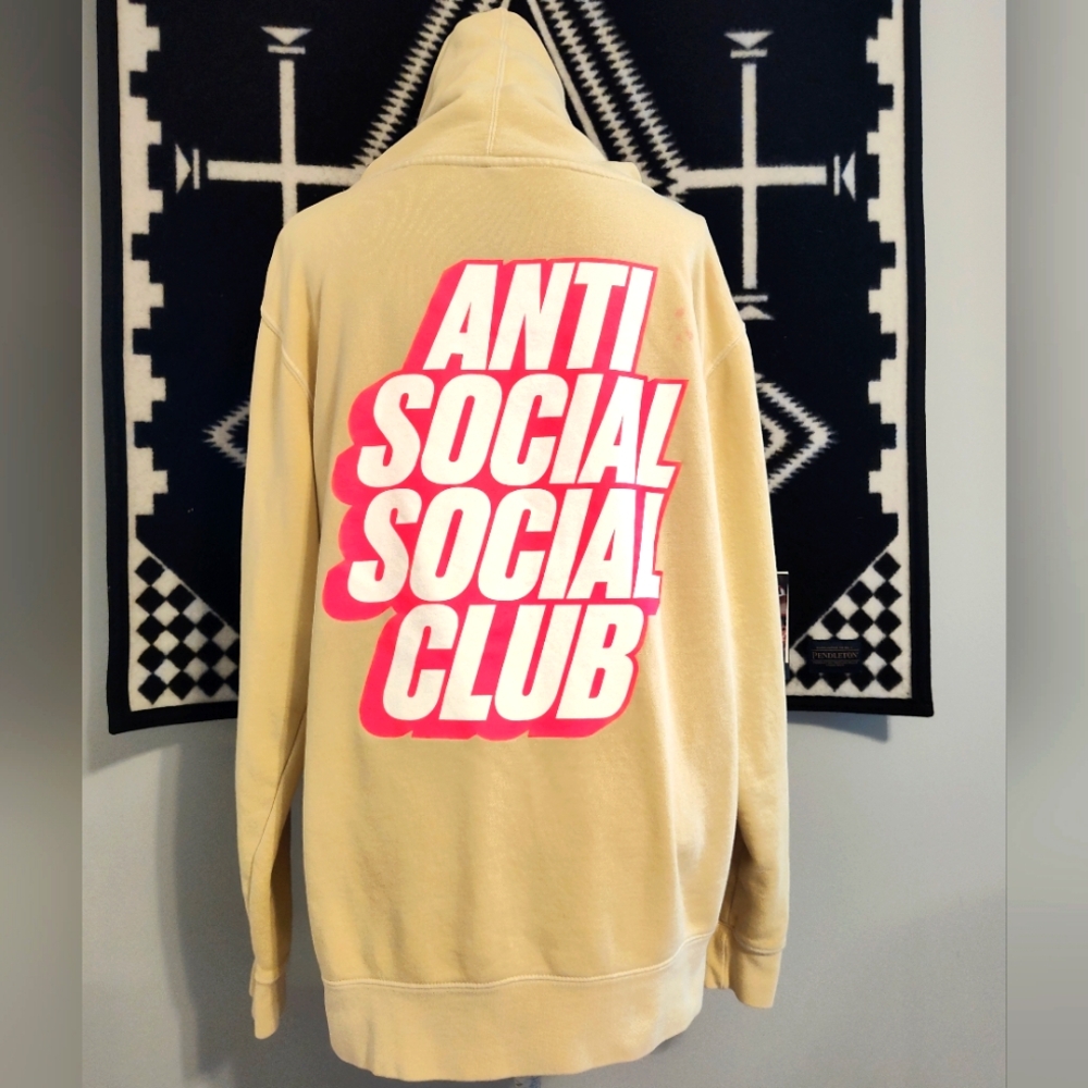 GUC ANTI SOCIAL SOCIAL CLUB Pullover HOODIE, Pale Yellow & Hot Pink, Unisex, Med